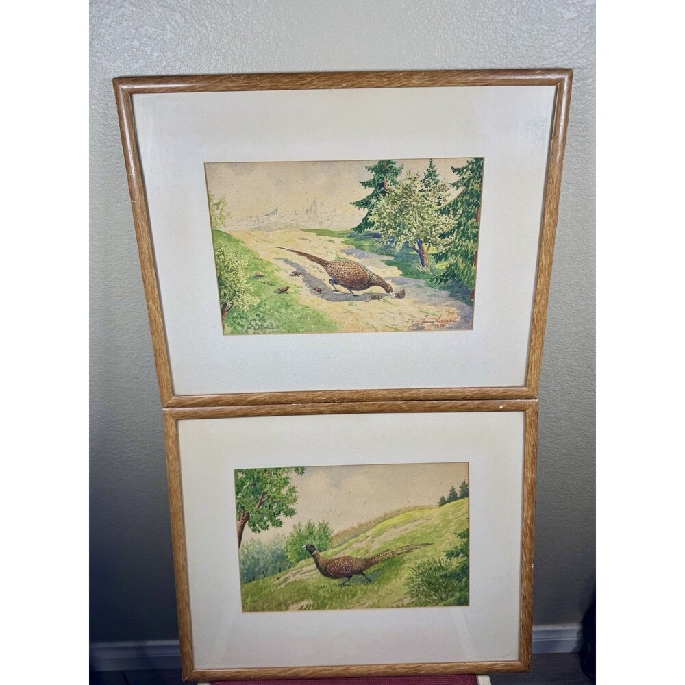 Set Of 2 Vintage Artwork Framed Matted Signed Farraez Hexiser 1952 Watercolors